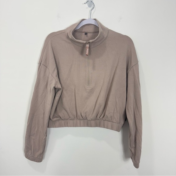 P’tula Mara Scrunch Crop Sweatshirt Beige Tan Size Large - Picture 2 of 10